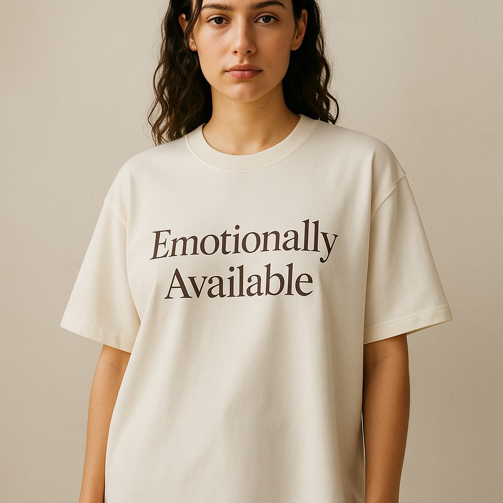 A young lady wearing a SelfStyleWear's healing club edition tee which look minimalistic and elegant.