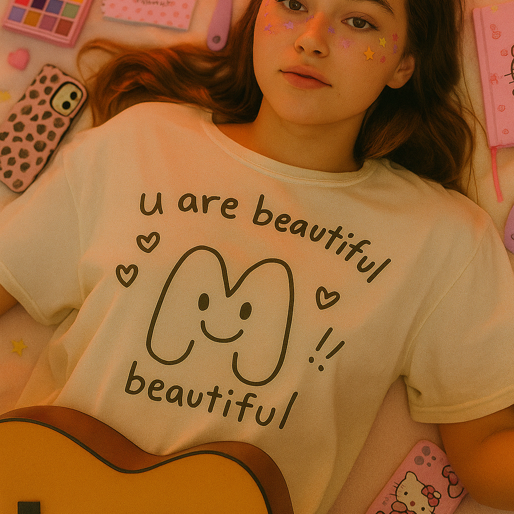 Minimalist smiley-face T-shirt for mindful living, emotional wellness, and self-care apparel lovers—ideal for mental health awareness and slow fashion shoppers.